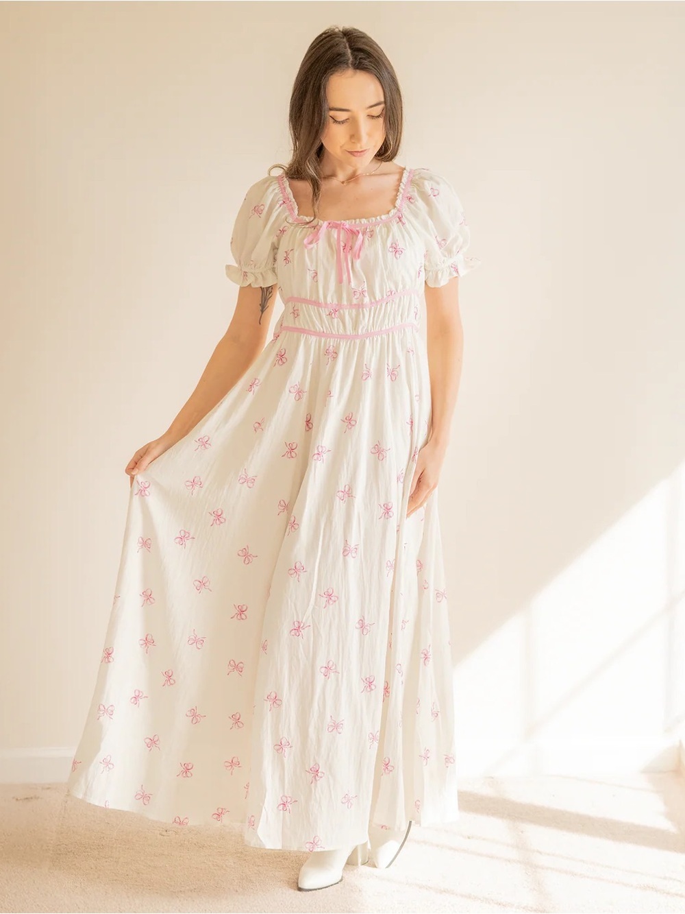 Coquette Charm Bow Print Maxi Dress New with Tags - Picture 2 of 6